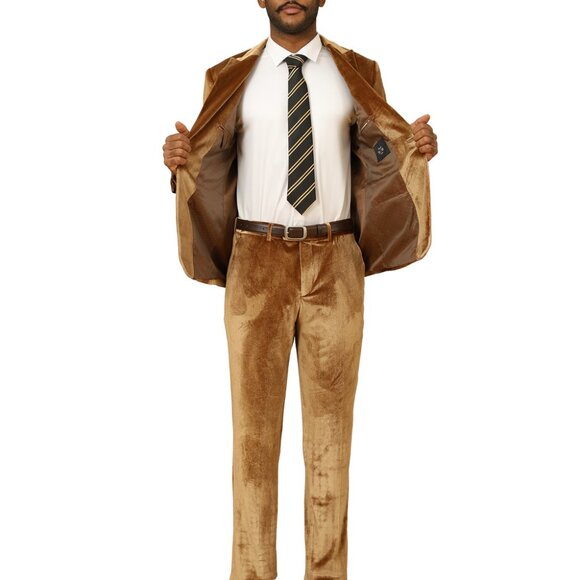 Gold/Brown Velvet Peak Lapel 2 Piece Men's Suit - Picture 2 of 2